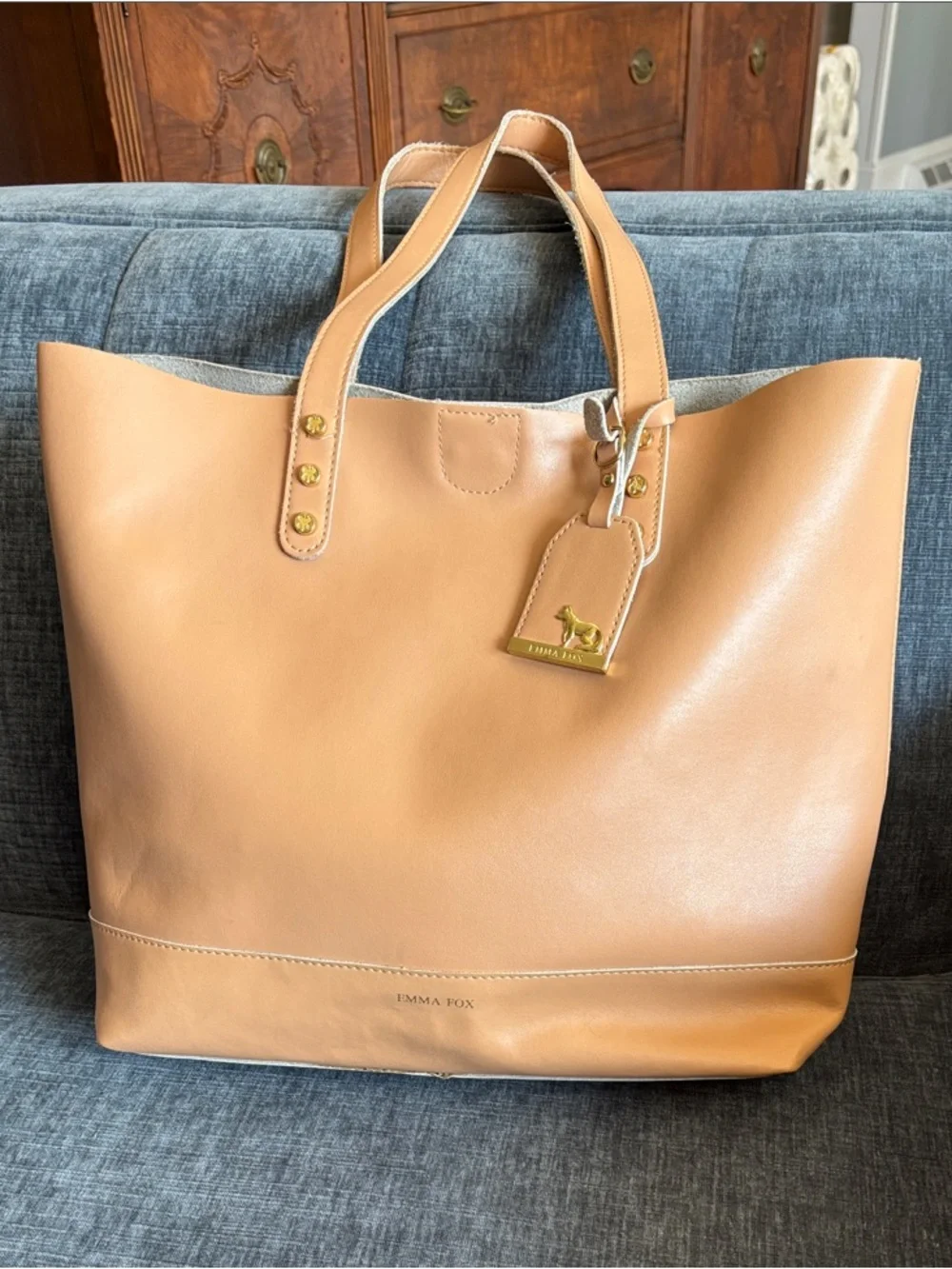 Emma Fox Tan Leather Tote with Luggage Tag